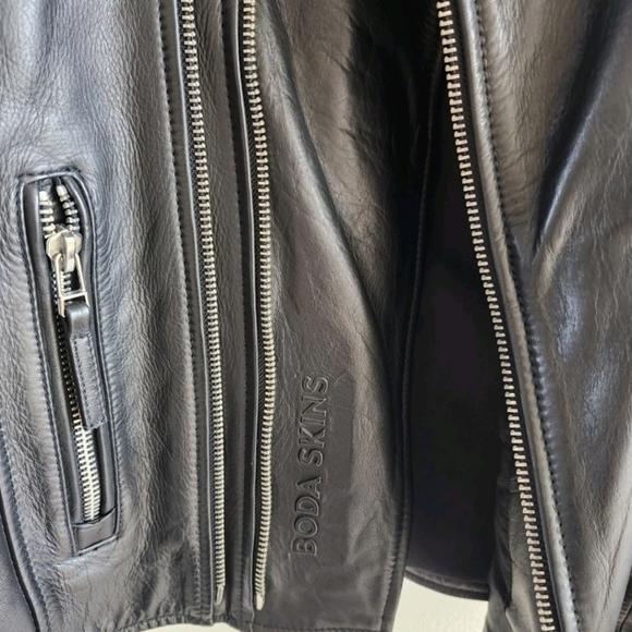 Boda Skins Men's Black Leather Biker Jacket, XL - Picture 3 of 10